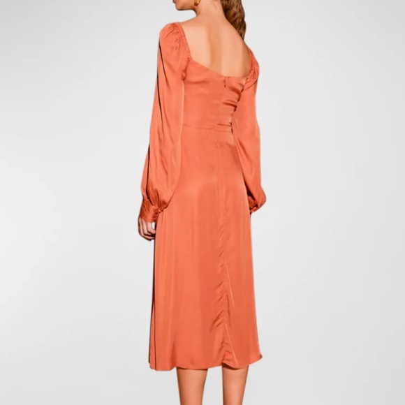 NWT FARM Rio Caramel Cutout Front-Tie Satin Midi Dress Size S - Picture 5 of 6